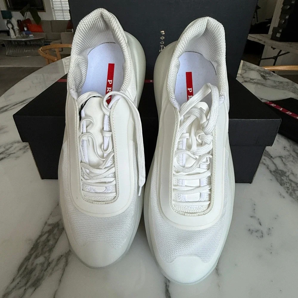 Prada America's Cup White Technical Nylon 1 Sneakers 4E3608‎ Mens UK 7